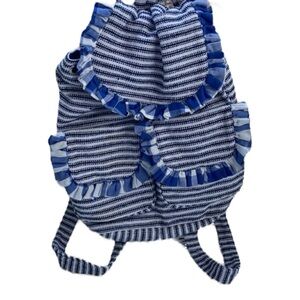 America & Beyond Ruffled Blue Seersucker Backpack